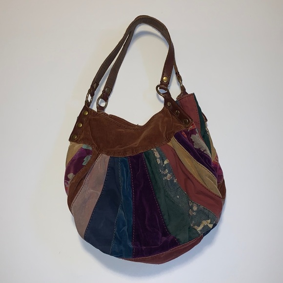 Lucky Brand Multicoloured Boho Leather and Textile Patchwork Hobo Purse - Picture 2 of 8
